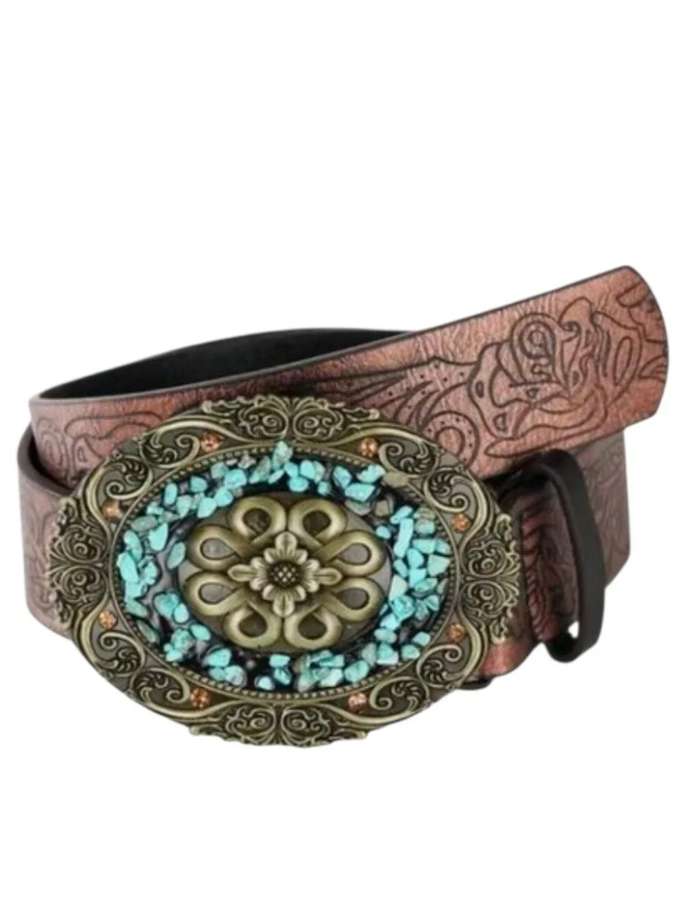 Women's Western Turquoise Stone Antique Gold Tone Belt